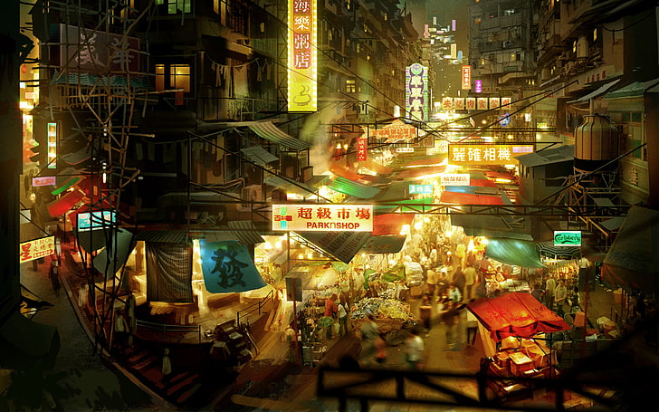 night market HD wallpaper, Hong Kong, video game, Sleeping Dogs