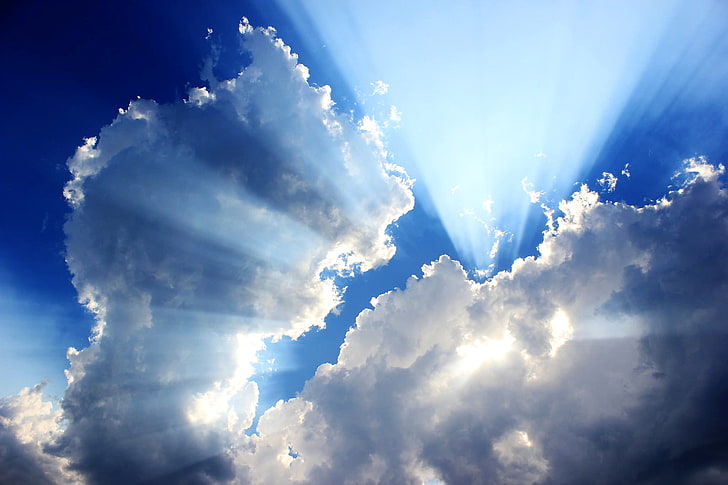 white clouds and blue sky, Sun, sunlight, photography, nature