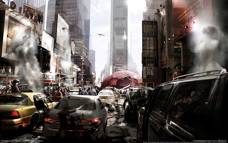 cars graphic, machine, the city, people, Prototype, chaos, new York, HD wallpaper