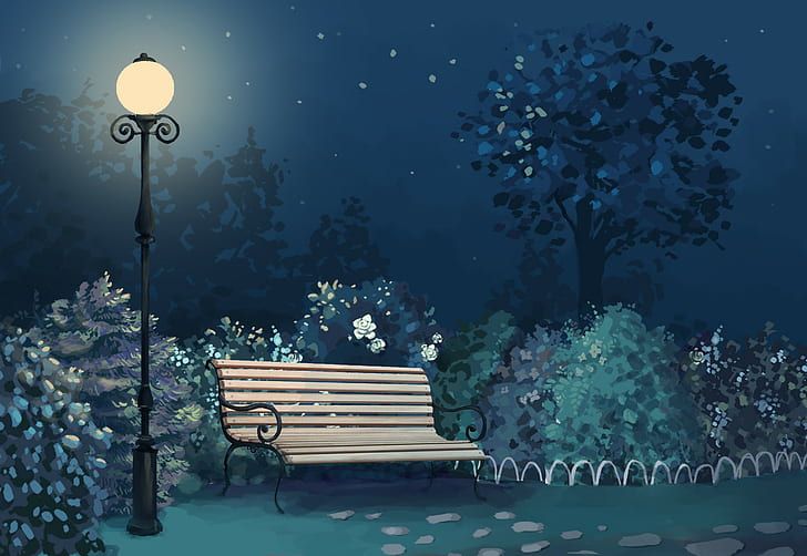 HD wallpaper: artwork, park, bench, lantern | Wallpaper Flare
