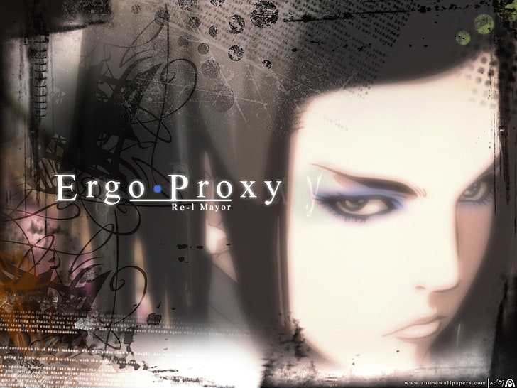 ergo proxy anime girls re l mayer, one person, text, portrait