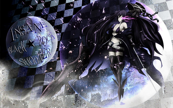 Black Rock Shooter, indoors, close-up, no people, purple, art and craft