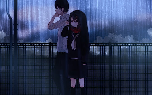 HD wallpaper: couple, rain, anime girls, anime boys | Wallpaper Flare