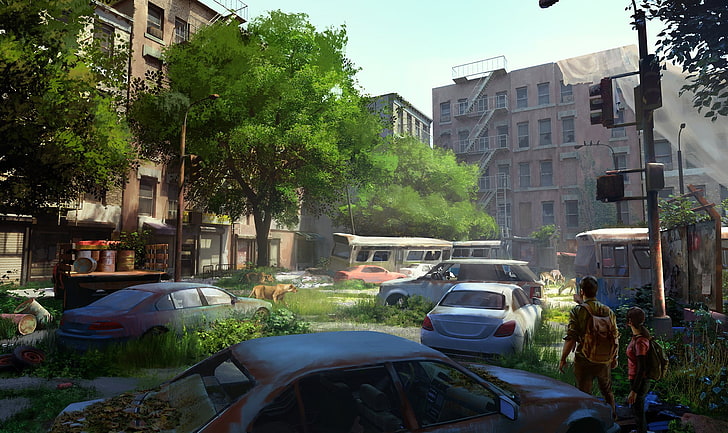 red car, The Last of Us, overgrown, wasteland, mode of transportation, HD wallpaper