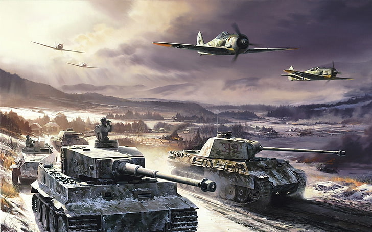 battle tanks and planes digital wallpaper, winter, Tiger, Germany, HD wallpaper