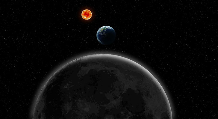 eclipse formation, space, Moon, Earth, Sun, stars, black, astronomy, HD wallpaper