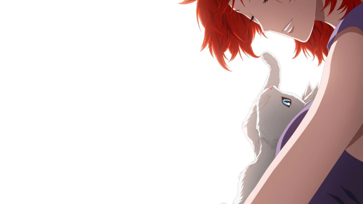 red haired female anime character holding gray cat, redhead, The Breaker