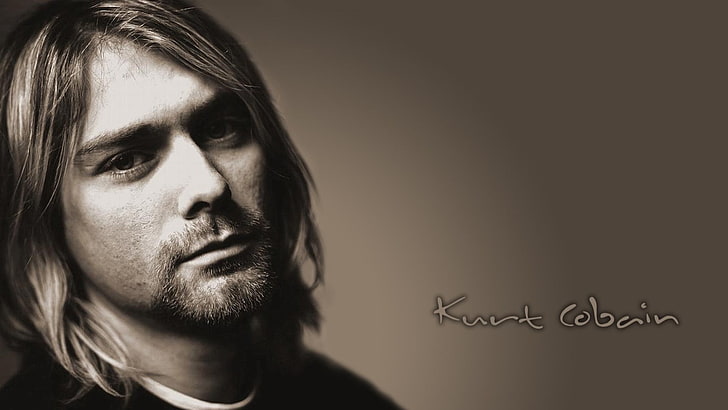 Kurt Cobain photo, Nirvana, sepia, men, looking at viewer, long hair