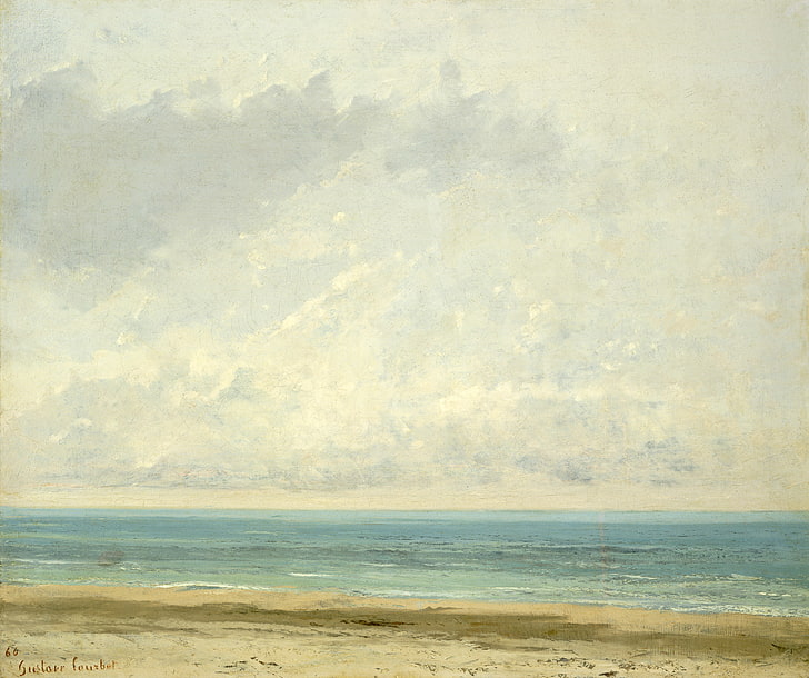 Gustave Courbet, classic art, sea, water, beach, land, horizon over water, HD wallpaper