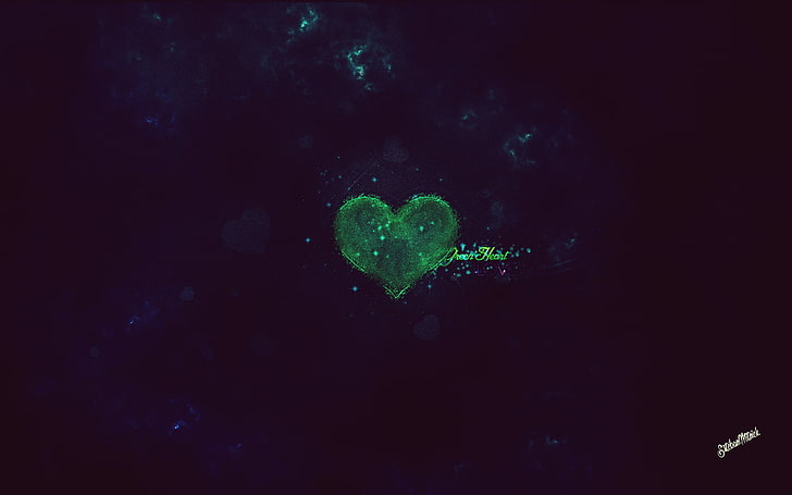 heart shape green wallpaper, love, digital art, emotion, positive emotion, HD wallpaper
