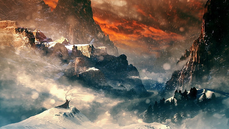 white snow covered mountain, fantasy art, mountains, landscape, HD wallpaper