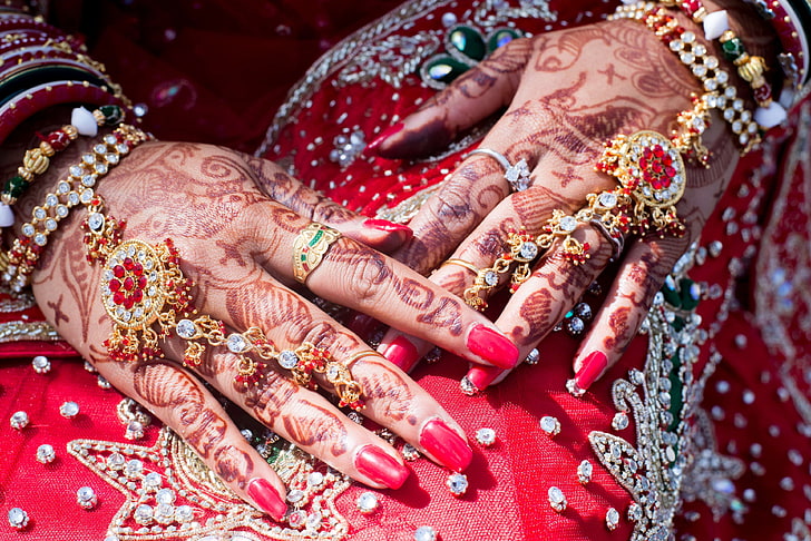 indian jewellery, indian mehndi, newlywed, wedding, bride, henna tattoo, HD wallpaper