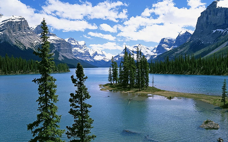 landscape, mountains, lake, Jasper National Park, Canada, nature, HD wallpaper
