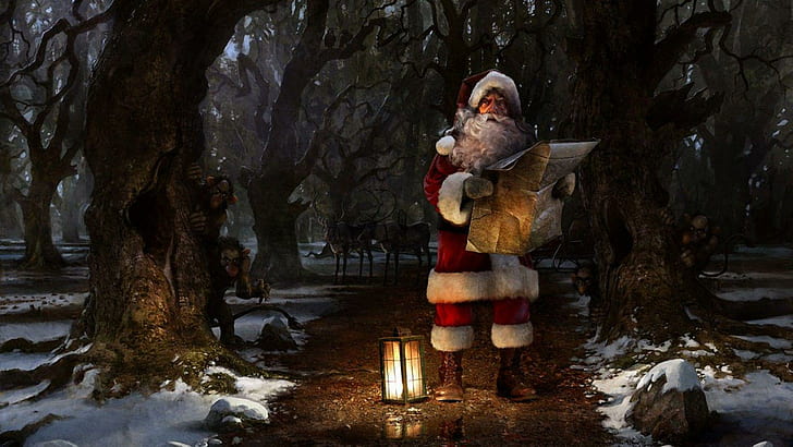 Santa lost in the woods, santa claus, holidays, 1920x1080, christmas