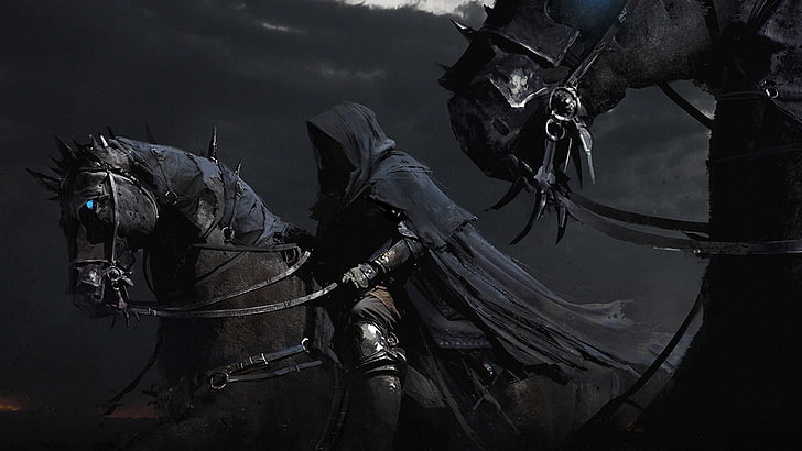 man wearing black robe ride on horse illustration, The Lord of the Rings, HD wallpaper