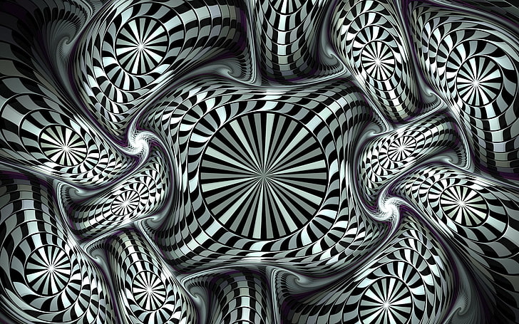 black and white optical illusion digital wallpaper, Artistic