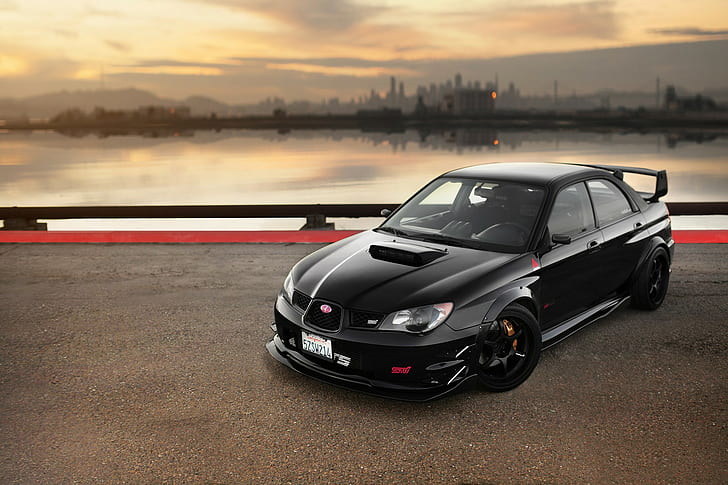 Subaru Impreza STI, car, black, photo, HD wallpaper