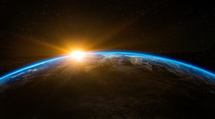 Earth Sunrise from Space, planet earth, Above, Black, Sunshine