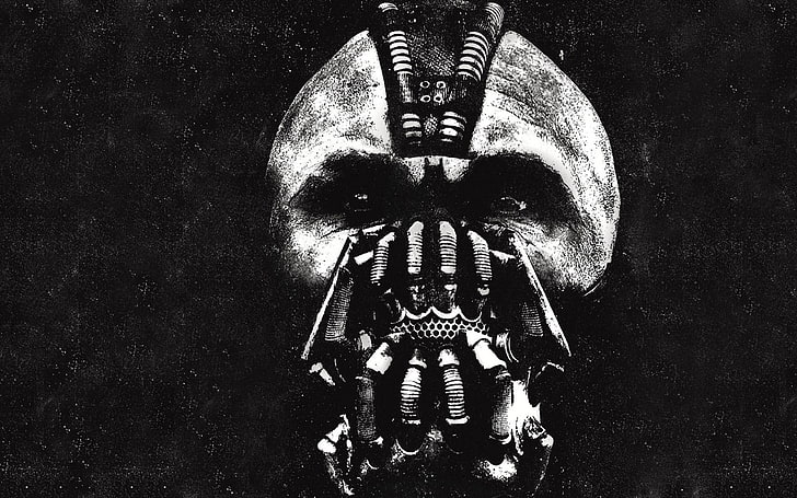 human head artwork, Bane, The Dark Knight, monochrome, Batman