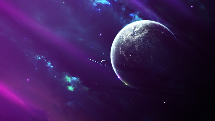 outer space painting, Moon, nebula, planet, fantasy art, night, HD wallpaper