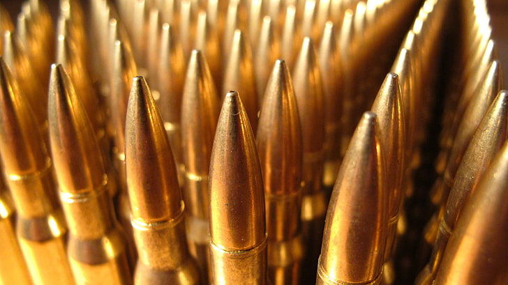 ammunition, macro, violence, bullet, gold colored, weapon, no people