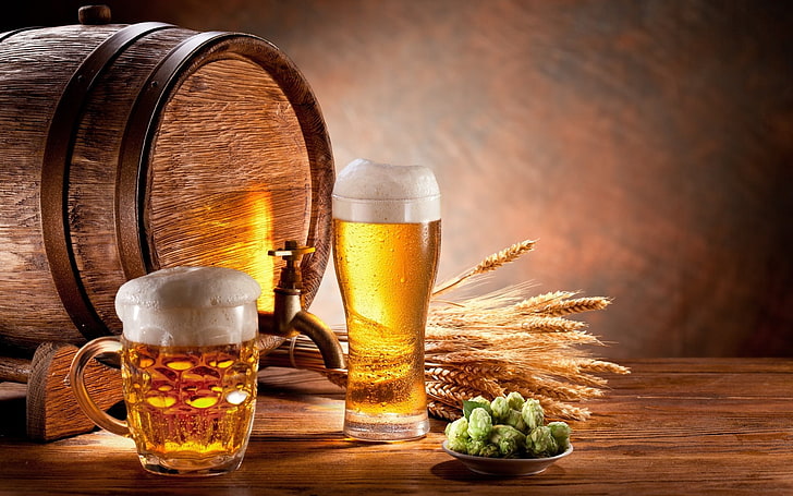 barrels, beer, ears, Foam, Hop, Mugs, Wheat, beer - alcohol