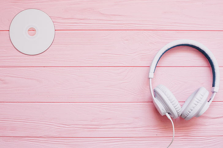HD wallpaper: white, music, headphones, disk, pink background | Wallpaper  Flare