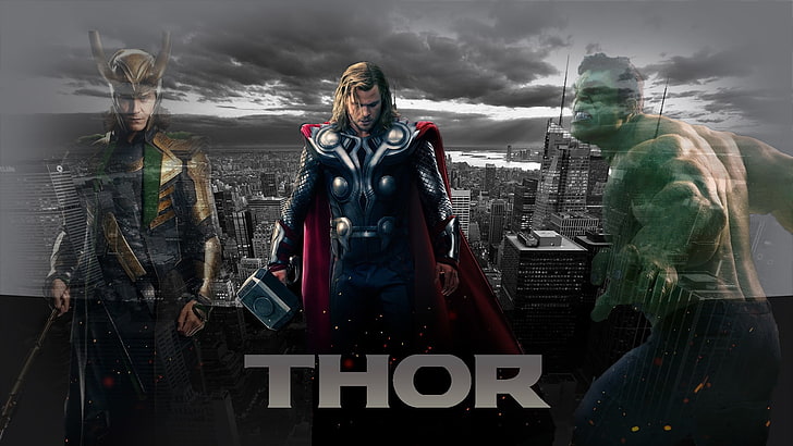 Marvel Cinematic Universe, Thor, Hulk, Loki, movies, movie characters, HD wallpaper