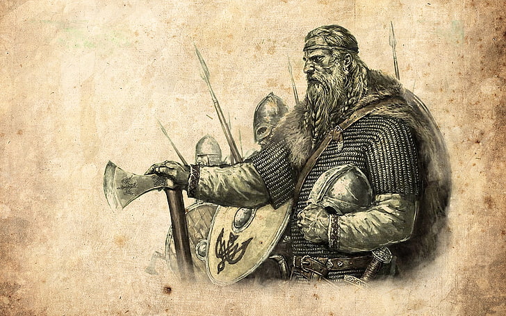 artwork, Vikings, Axe, shield, helmet, Mount and Blade, video games