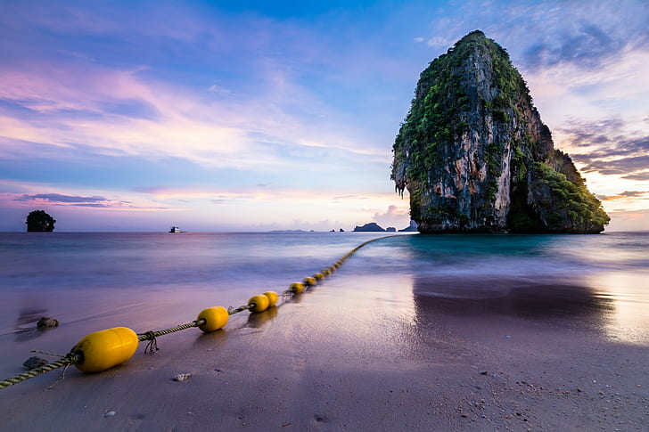 rock formation on body of water during daytime, Phra, Nang, Beach  rock