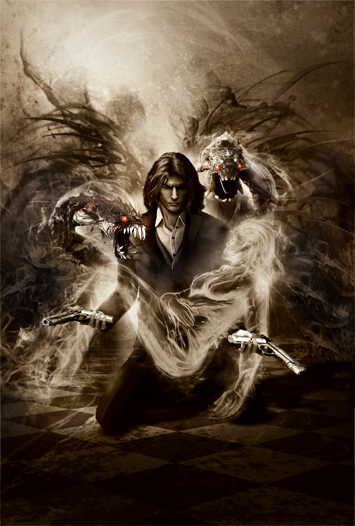 man carrying woman's spirit illustration, Darkness II, artwork, HD wallpaper