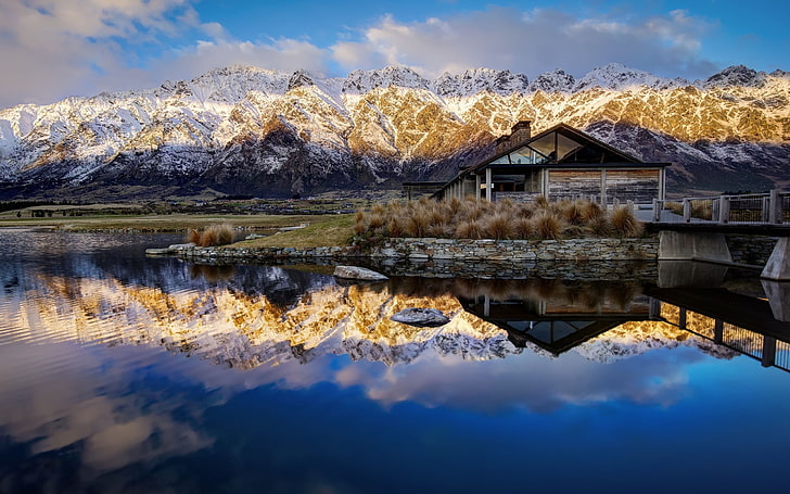 lake, mountains, reflection, wakatipu