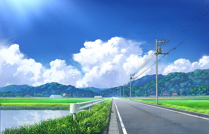 Anime, Original, Countryside, Road
