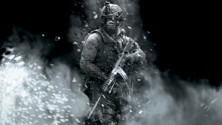 soldier wallpaper, call of duty, gun, smoke, glasses, toy, power