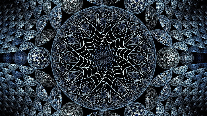 blue and gray mandala illustration, circle, patterns, rotation