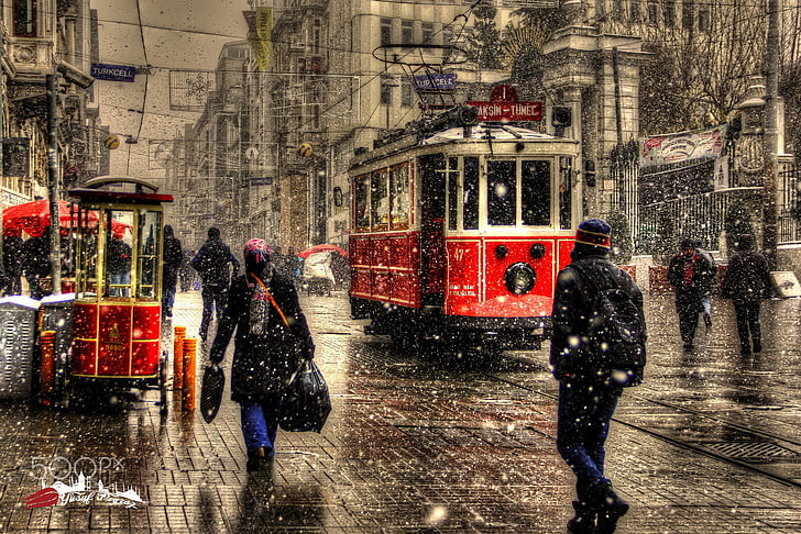men's black jacket, photography, city, winter, snow, Turkey, Istanbul, HD wallpaper