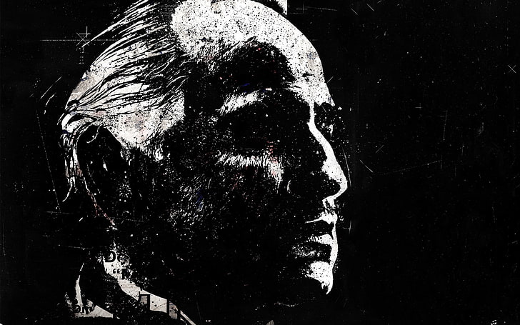 sketch portrait of man, Vito Corleone, Marlon Brando, mammal