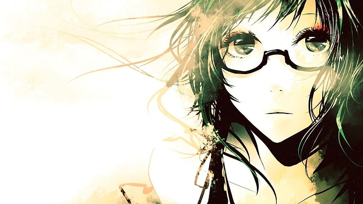 eyewear, glasses, anime art, anime girl, big eyes, cool, cg artwork