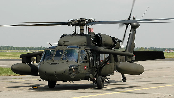 grey and black helicopter on landing area, Sikorsky, UH-60, Black Hawk