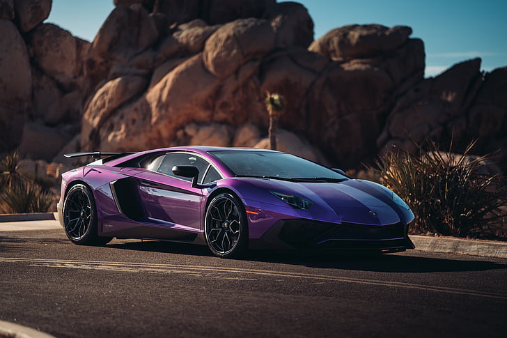 Lamborghini Aventador SuperVeloce Coupe, Purple, 5K, HD wallpaper