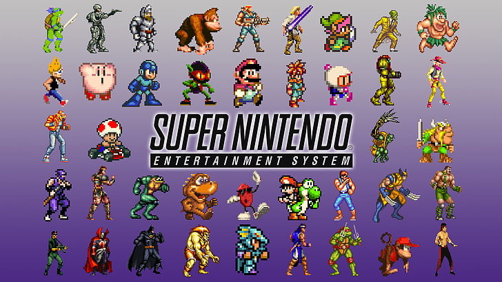 Super Nintendo logo, video games, retro games, SNES, Kirby, Teenage Mutant Ninja Turtles