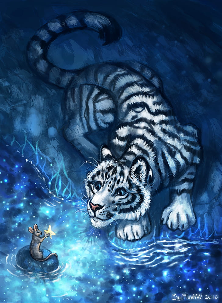 HD wallpaper: tiger, mouse, cub, art, animals, cute | Wallpaper Flare
