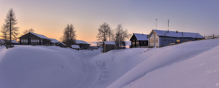 Russia, snow, village, winter, cold temperature, built structure, HD wallpaper