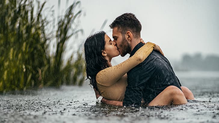 HD wallpaper: grass, water, girl, rain, kiss, pair, guy, lovers | Wallpaper  Flare
