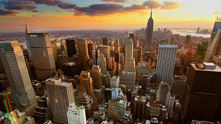 aerial photography of city skyline, urban, New York City, cityscape, HD wallpaper