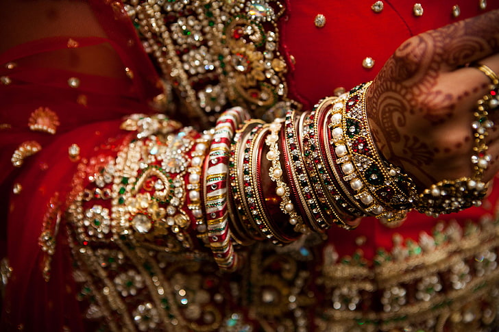 bracelets, hand, indian, pebbles, wedding, woman, celebration