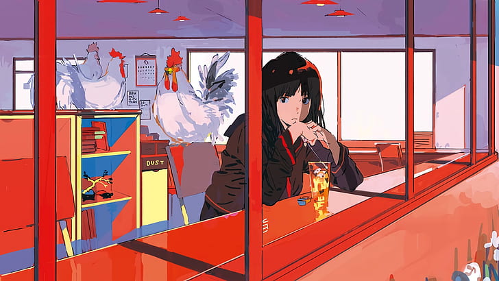 anime #manga anime girls simple background #minimalism #laptop #brunette  #1080P #wallpaper #hdwallpaper #desktop