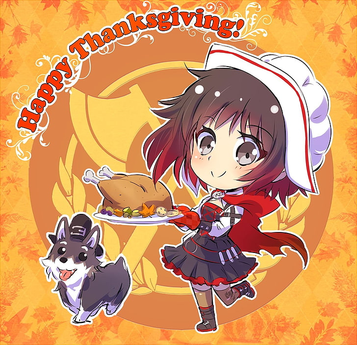 RWBY, Ruby Rose (character), anime girls, Thanksgiving, mammal, HD wallpaper