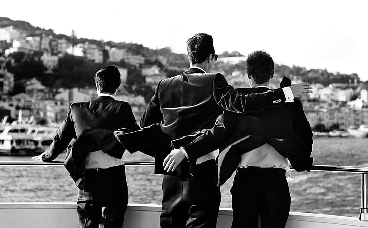 Best Friends Black And White, men's suit jacket, group of people