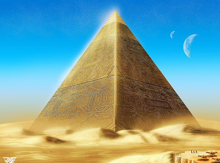 Gold Pyramid, Pyramid of Egypt illustration, Artistic, Fantasy, HD wallpaper